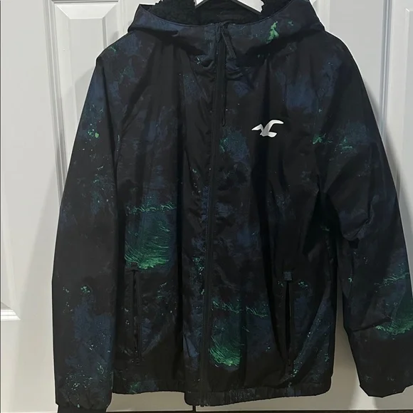 Hollister Black Jacket with Green and Blue Accents - Picture 2 of 2